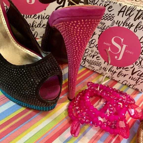 Steve Madden rhinestone color block heels - Picture 6 of 6